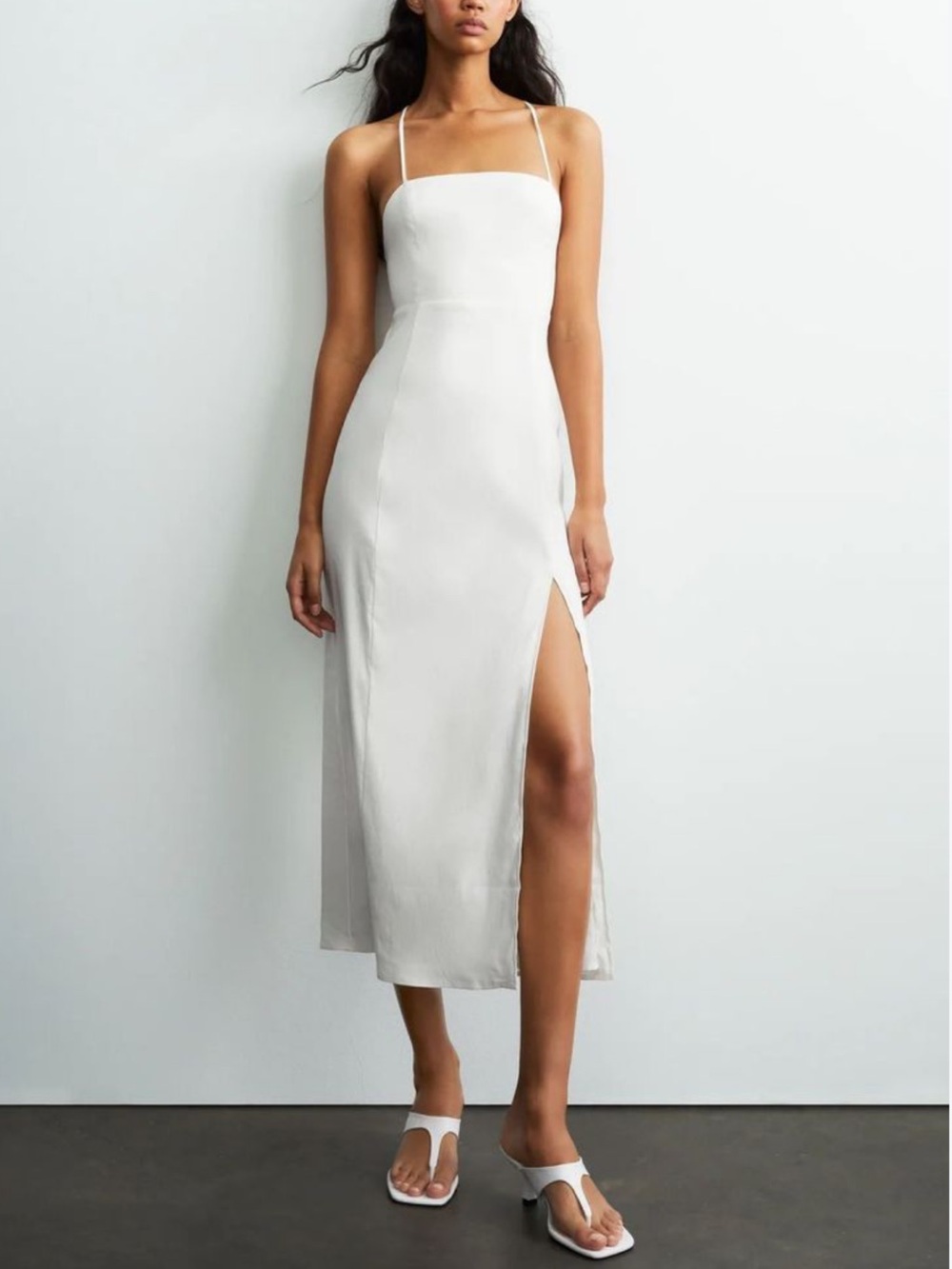 Zara new light gray Strappy Midi Dress with Thigh Slit
